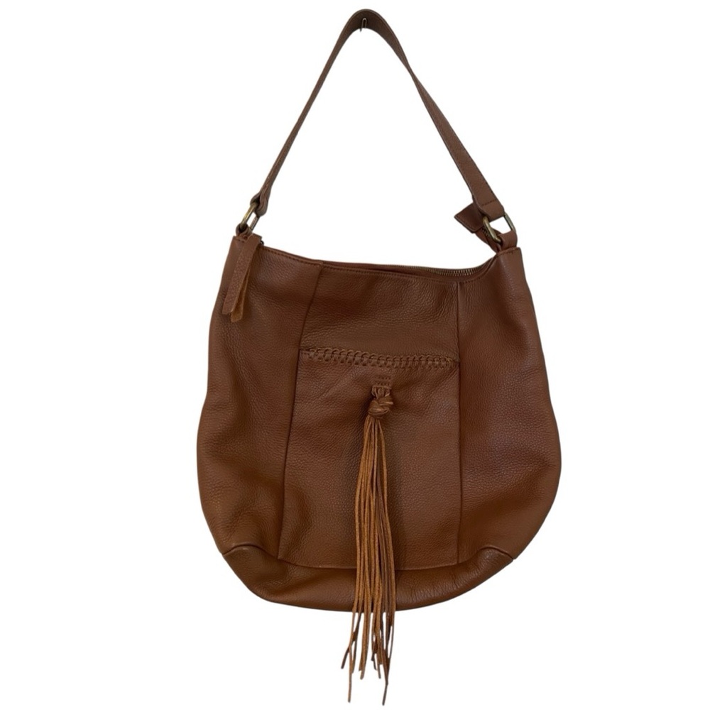Lucky Brand Womens Brown Leather Hobo Bag Tassel Purse